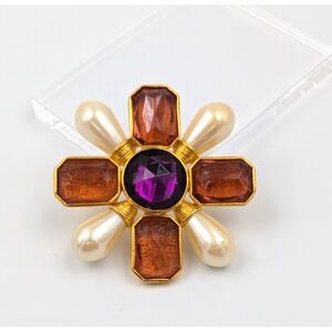 VTG Nina Ricci Avon Maltese Cross Brooch Pendant Mogul Gold Tone Runway NR